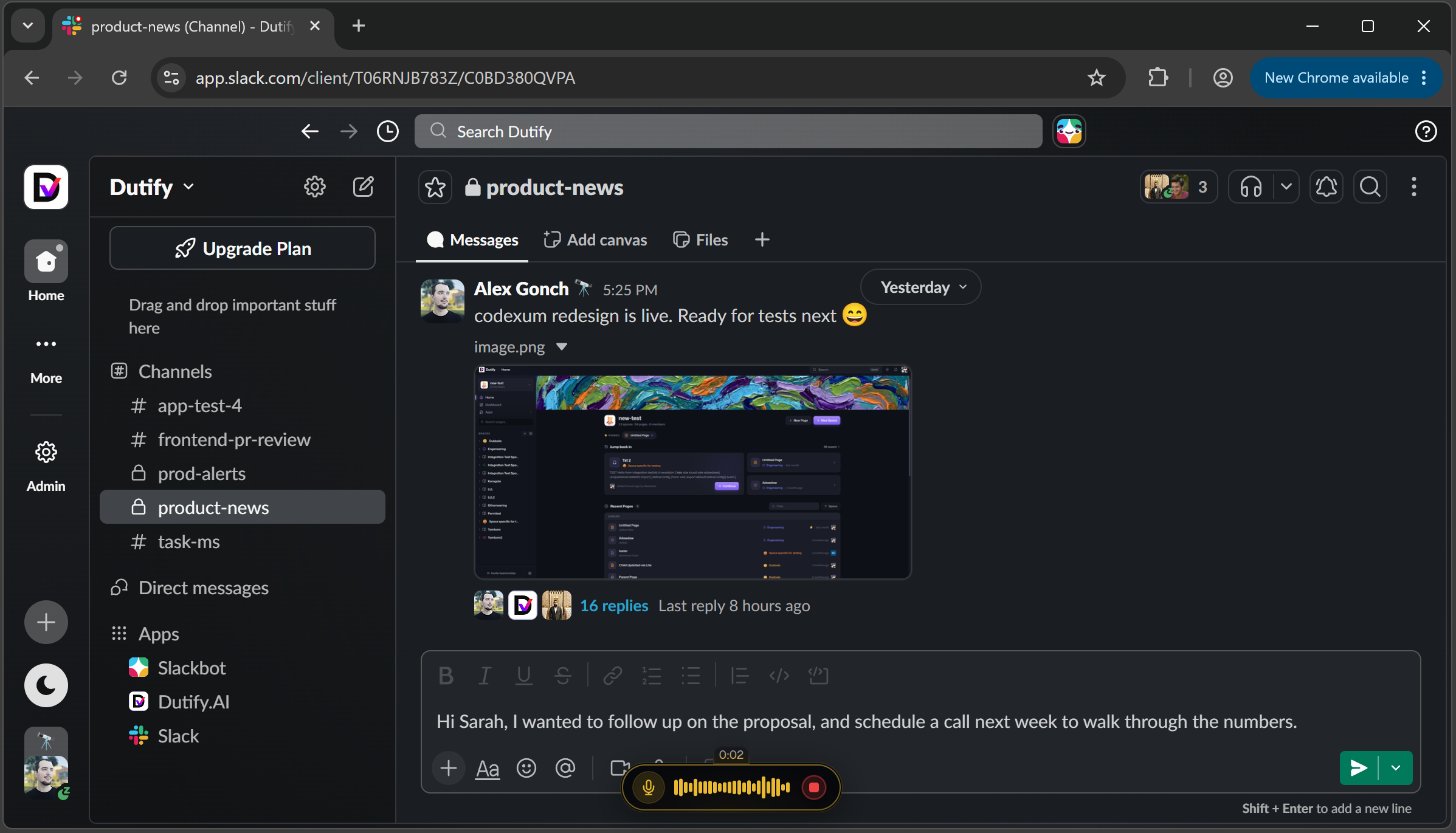 Barra mobile Voxor in Slack