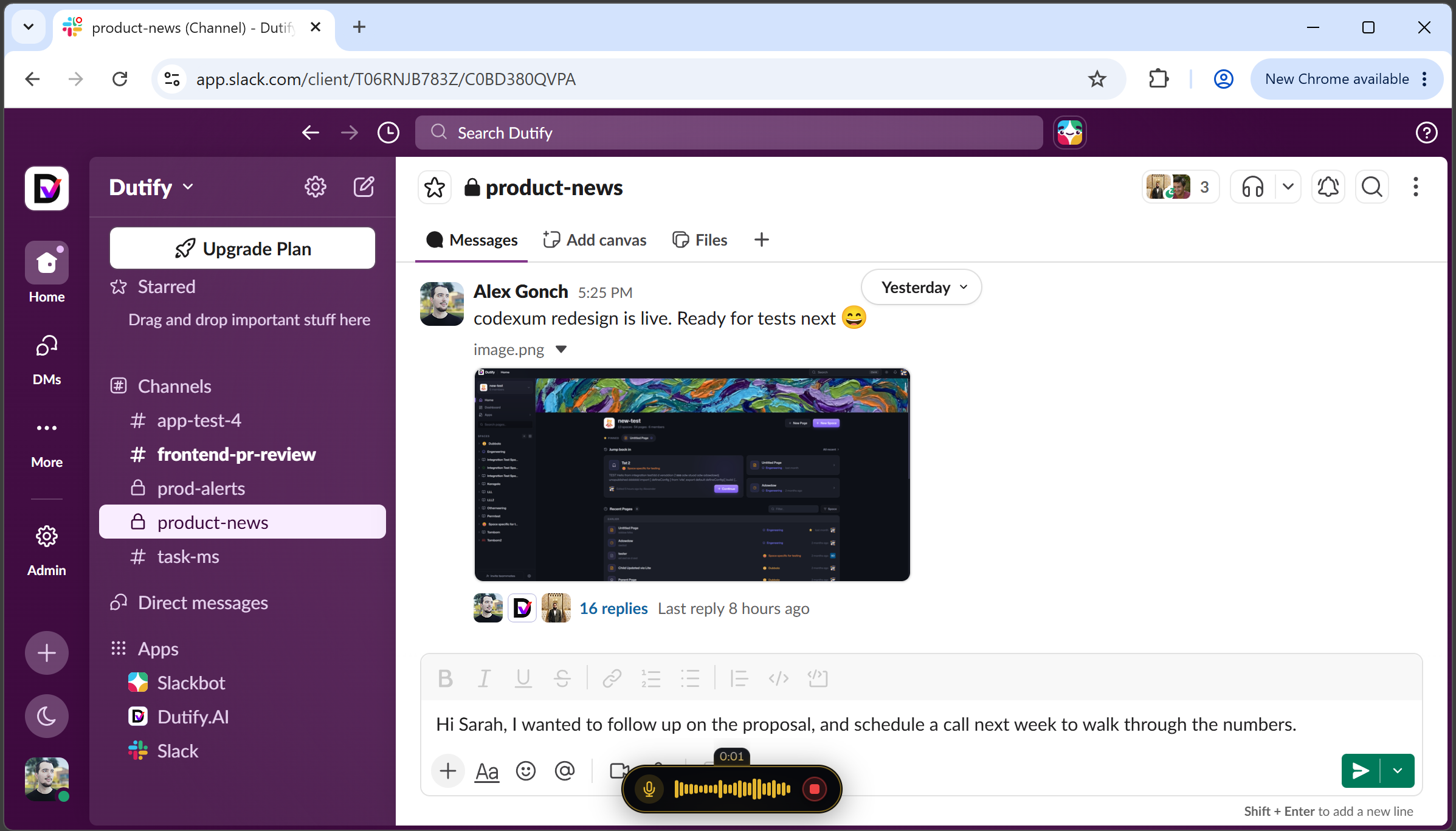 Barra mobile Voxor in Slack